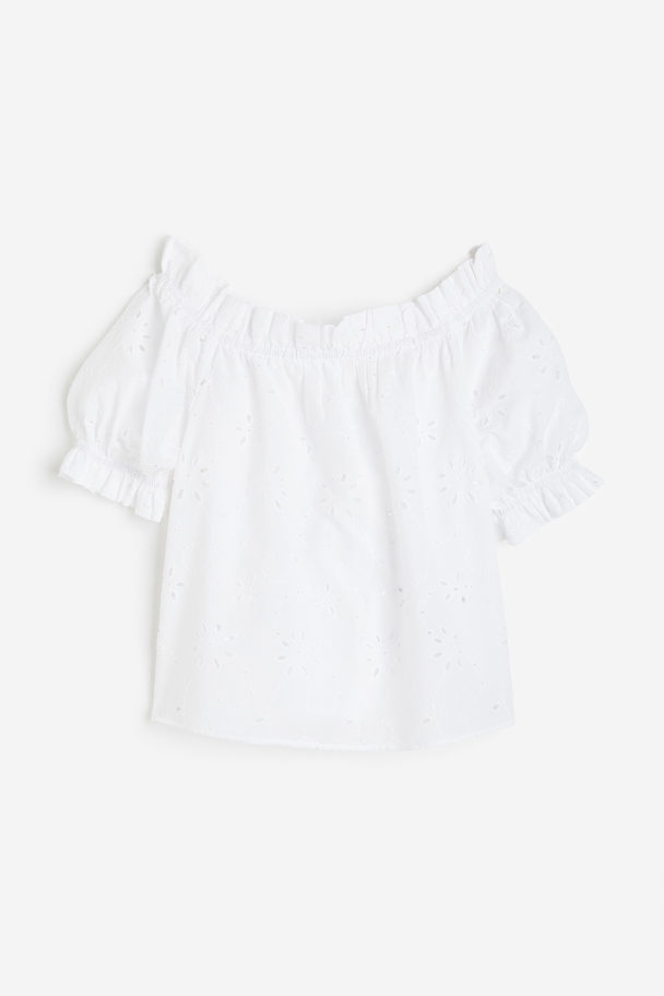 H&M Off-the-shoulderblouse Met Broderie Anglaise Wit