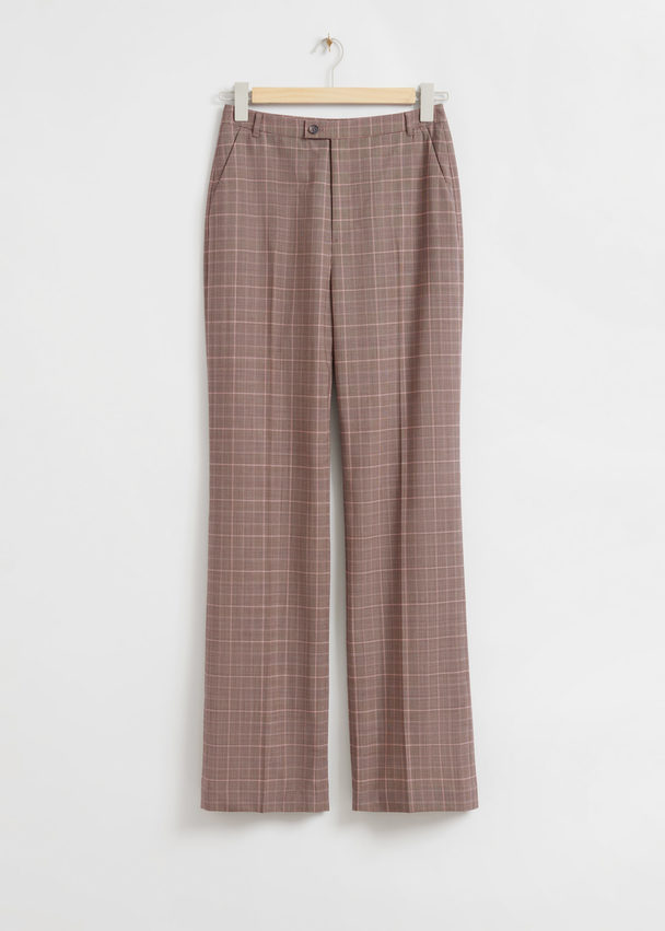 & Other Stories Slim Flared Tailored Trousers Light Brown Checked