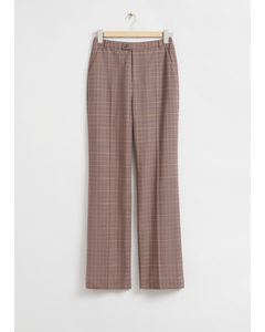 Slim Flared Tailored Trousers Light Brown Checked