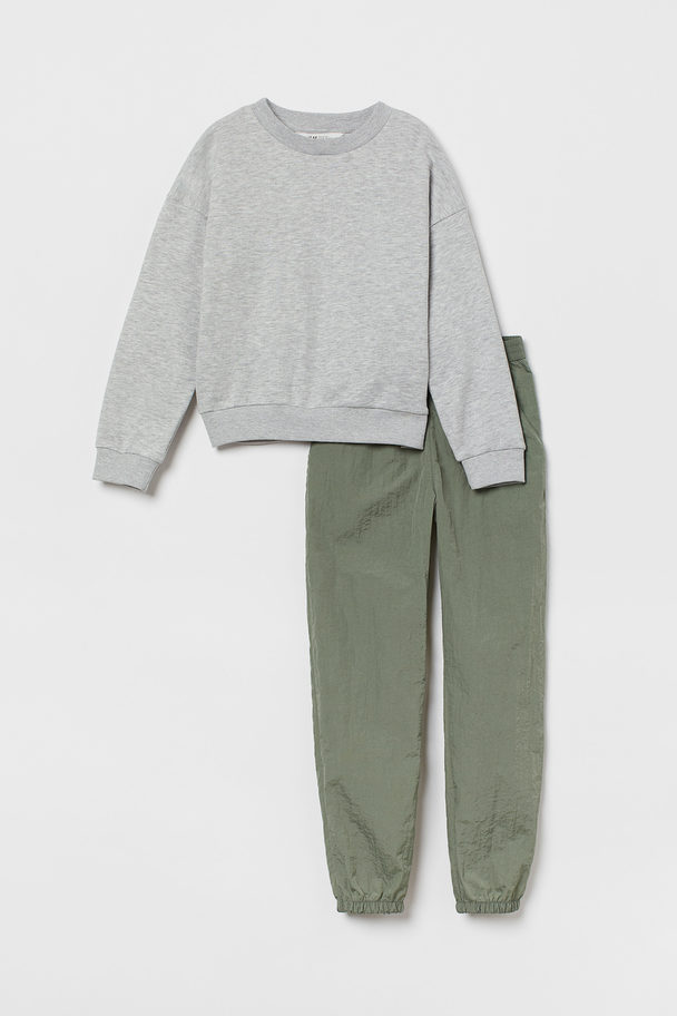 H&M 2-piece Set Grey Marl/khaki Green