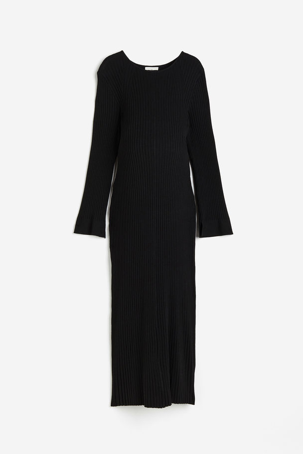 H&M Mama Ribgebreide Midi-jurk Zwart