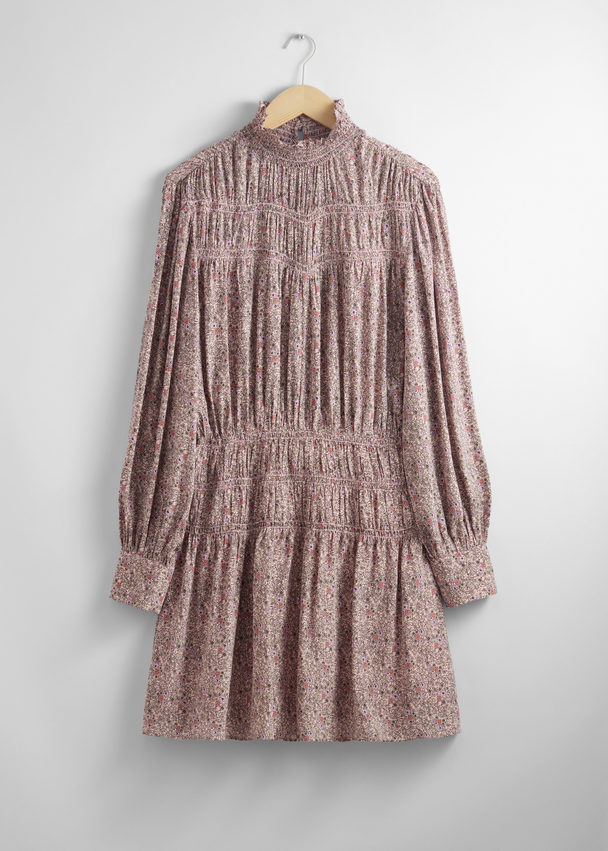 & Other Stories Smocked-neck Mini Dress Beige/lilac