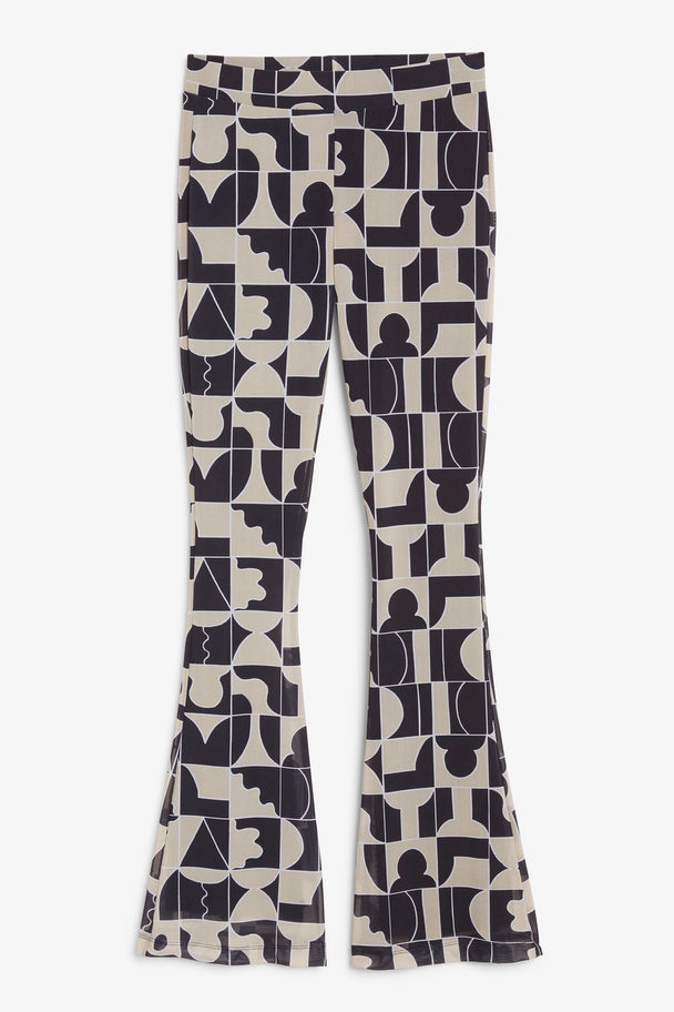 Monki Printed Stretchy Flared Trousers White Light