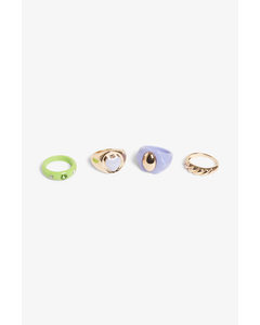4-pack Rings Gold, Purple And Green
