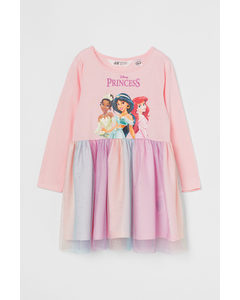 Jerseykleid mit Tüllrock Hellrosa/Disney-Prinzessinnen