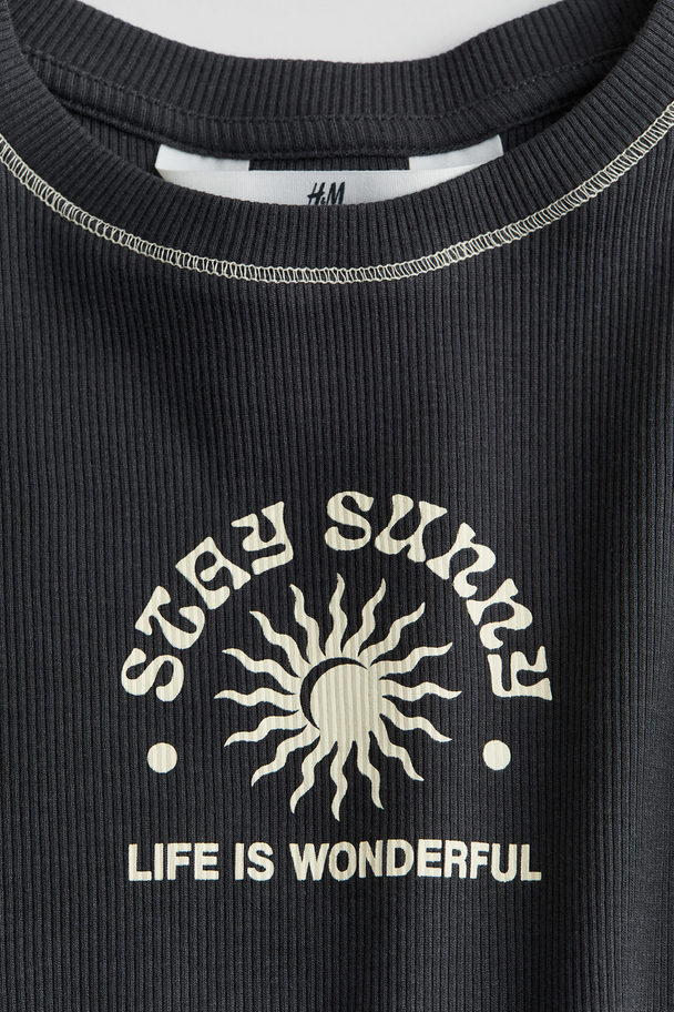 H&M Ribbestrikket T-shirt Mørk Grå/stay Sunny