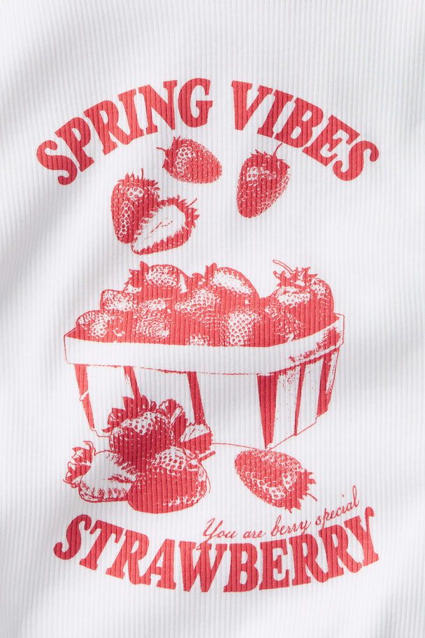 H&M Ribbed T-shirt White/strawberries