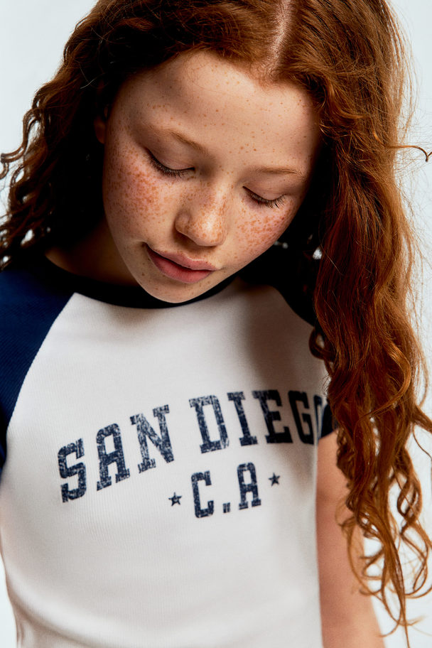 H&M Ribbestrikket T-shirt Hvit/san Diego