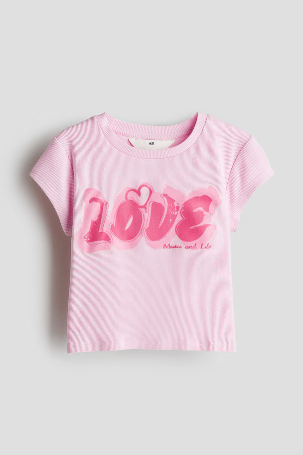H&M Ribbad T-shirt Ljusrosa/love