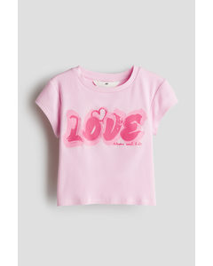 Ribbad T-shirt Ljusrosa/love