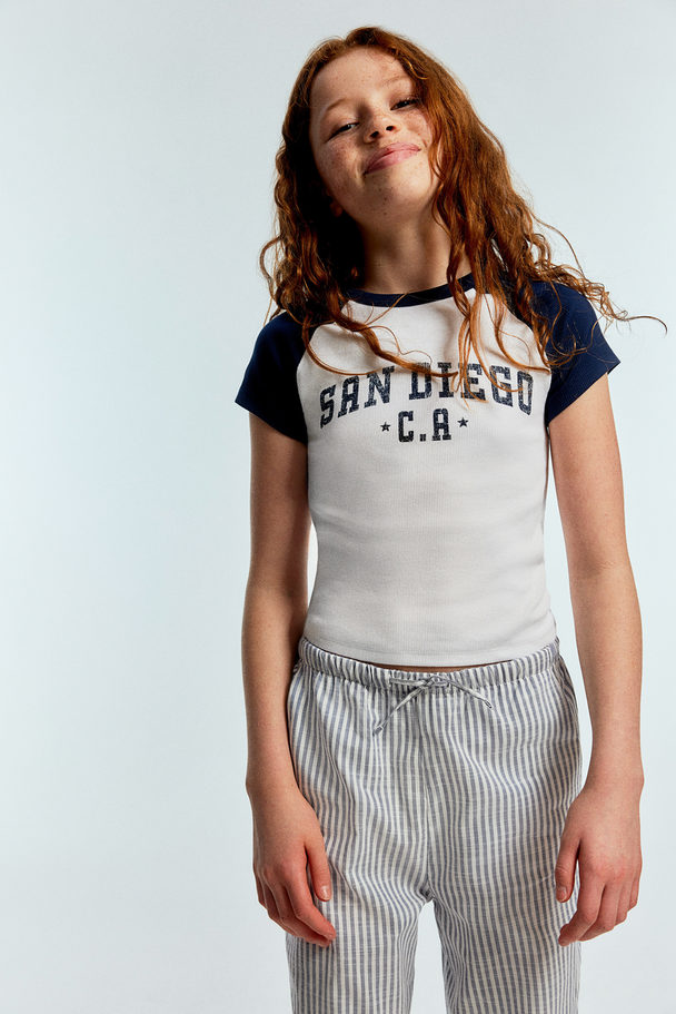 H&M Ribbestrikket T-shirt Hvit/san Diego