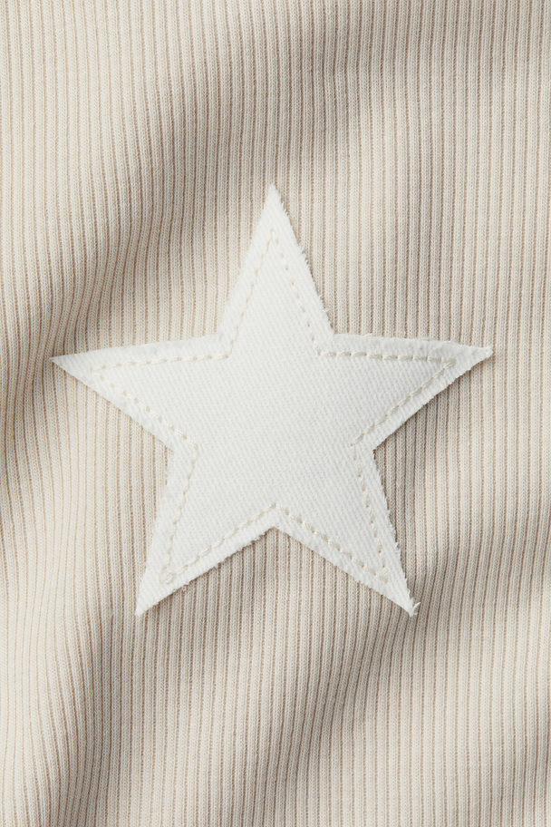 H&M Ribbed T-shirt Light Beige/star