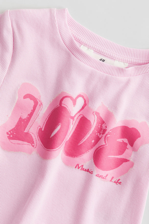 H&M Ribbestrikket T-shirt Lys Rosa/love