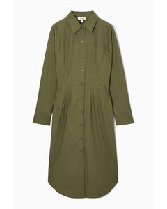 Waisted Midi Shirt Dress Khaki Green