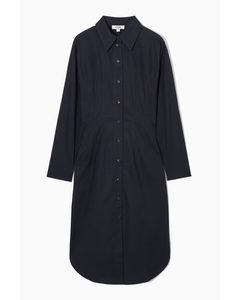 Waisted Midi Shirt Dress Navy