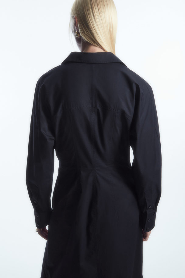 COS Midi-skjortklänning Med Markerad Midja Marinblå