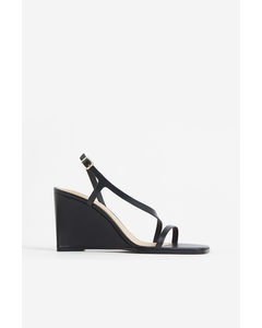 Wedge-heeled Leather Sandals Black