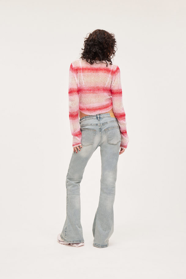 Monki Knitted Wrap Cardigan Pink With Red Faded Stripes