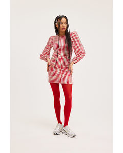 Short Puffy Sleeve Dress Red Check