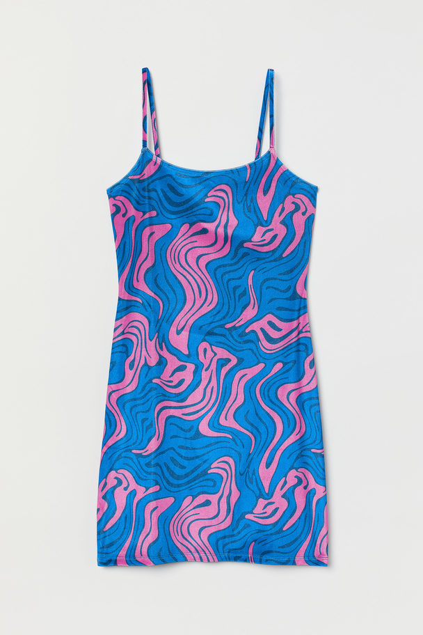 H&M Velour Slip Dress Cerise/blue Patterned