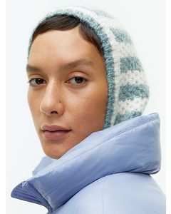 Fitted Mohair Blend Hood Turquoise/off White