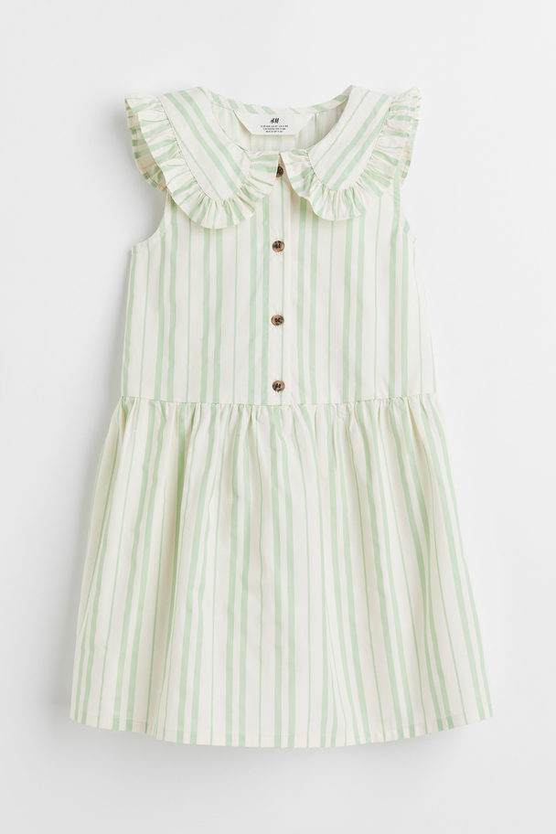 H&M Collared Cotton Dress Natural White/striped