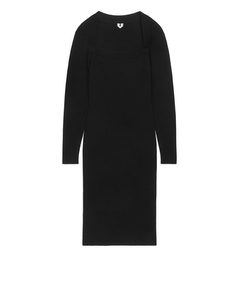 Knitted Square-neck Dress Black