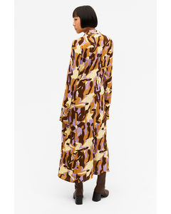 Crepe Midi Shirt Dress Abstract Print