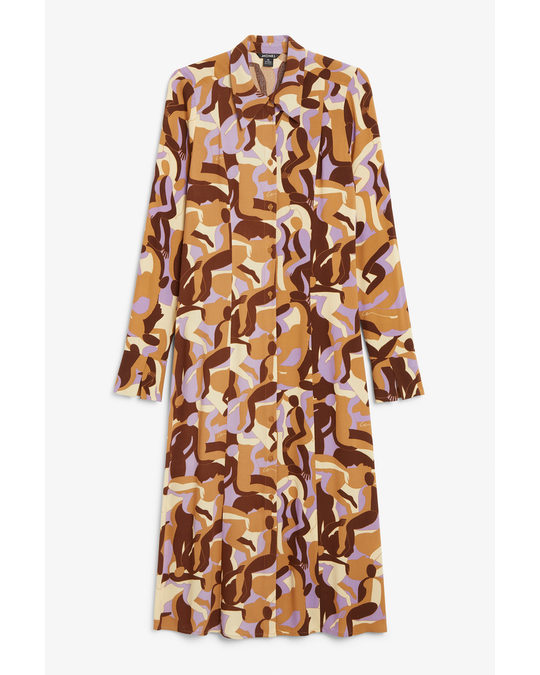 Monki Crepe Midi Shirt Dress Abstract Print