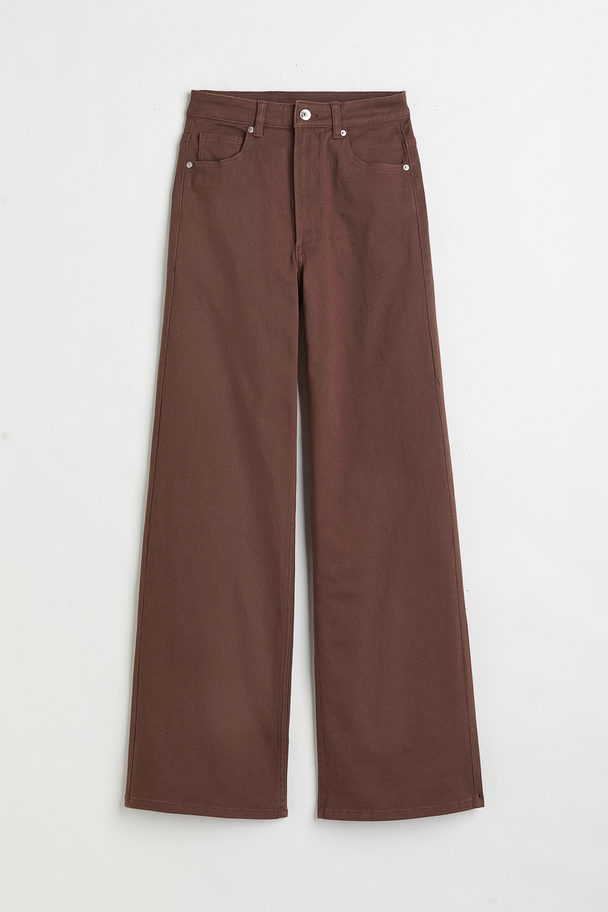 H&M Wide Twill Trousers Dark Brown