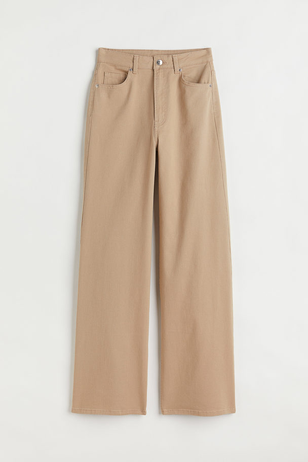 H&M Wide Twill Trousers Beige