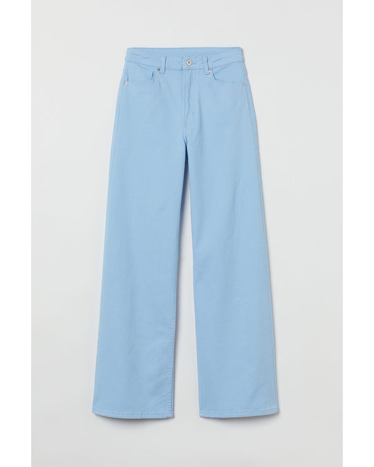 H&M Wide Twill Trousers Light Blue