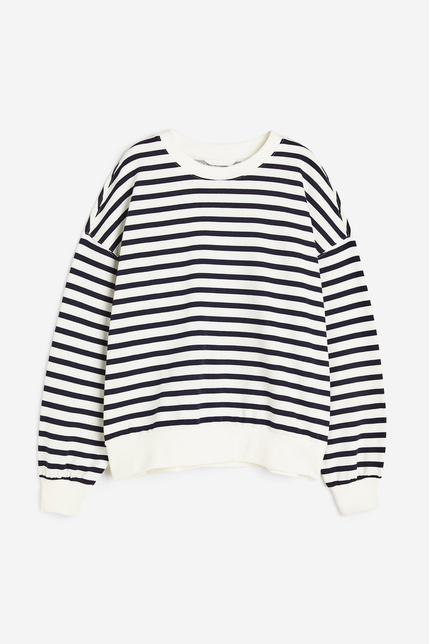 H&M Sweatshirt Hvid/mørkeblåstribet