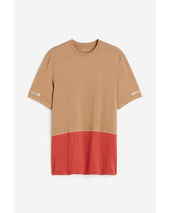 DryMove™ Radler-T-Shirt Dunkelbeige/Ziegelrot