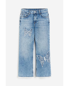 Baggy Fit Bootcut Leg Jeans Light Denim Blue/butterflies