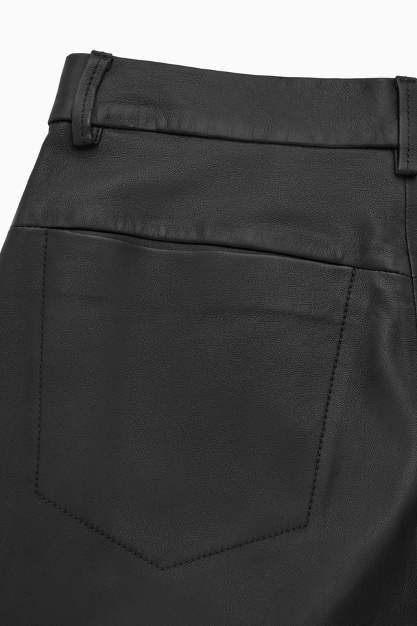 COS Barrel-leg Leather Trousers Black