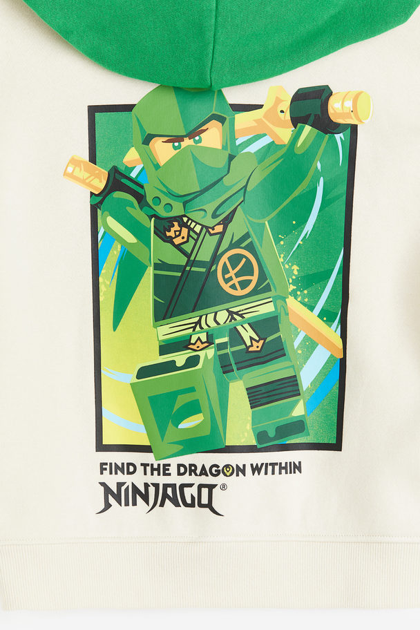 H&M Printed Zip-through Hoodie Bright Green/lego Ninjago