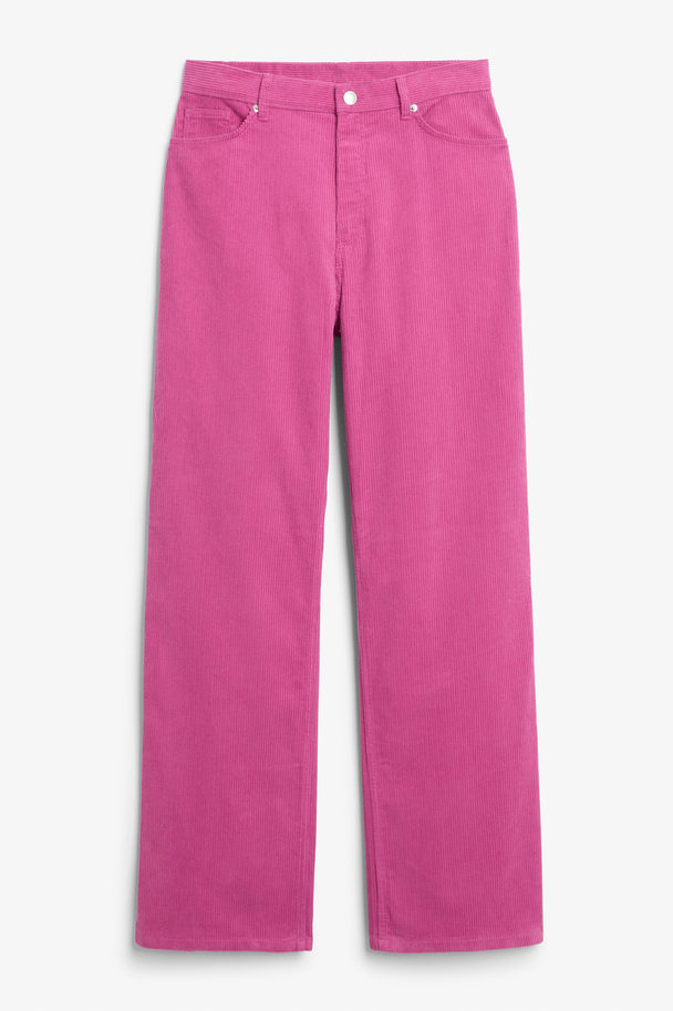Monki Yoko High Waist Pink Corduroy Trousers Bright Pink