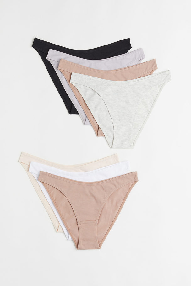 H&M 7-pak Trusser Bikini Beige/lysegråmeleret/lys Rosa