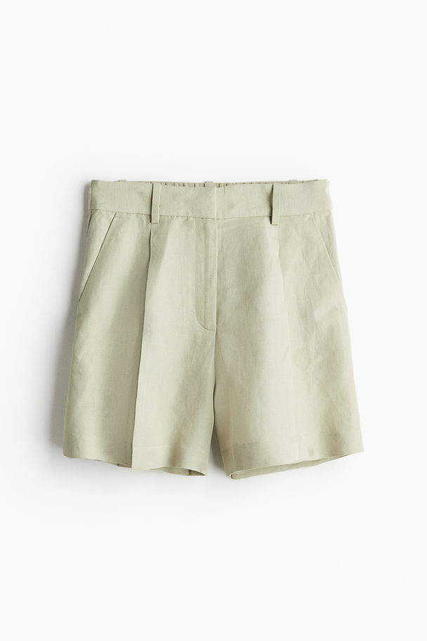 H&M Short Van Linnenmix Licht Kakigroen