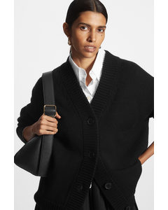 Oversized Wool V-neck Cardigan Black