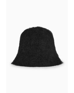 Textured Knitted Bucket Hat Black