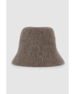 Textured Knitted Bucket Hat Brown