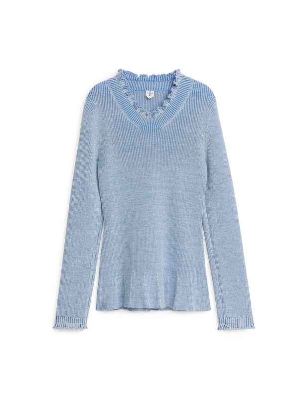 ARKET Sweater I En Uldblanding Med Muslingekant Blå Melange