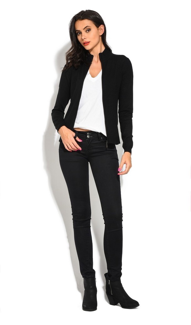 C&Jo Long Sleeve Zipped Leather Cardigan