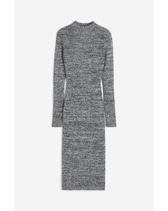 Rib-knit Turtleneck Dress Dark Grey Marl