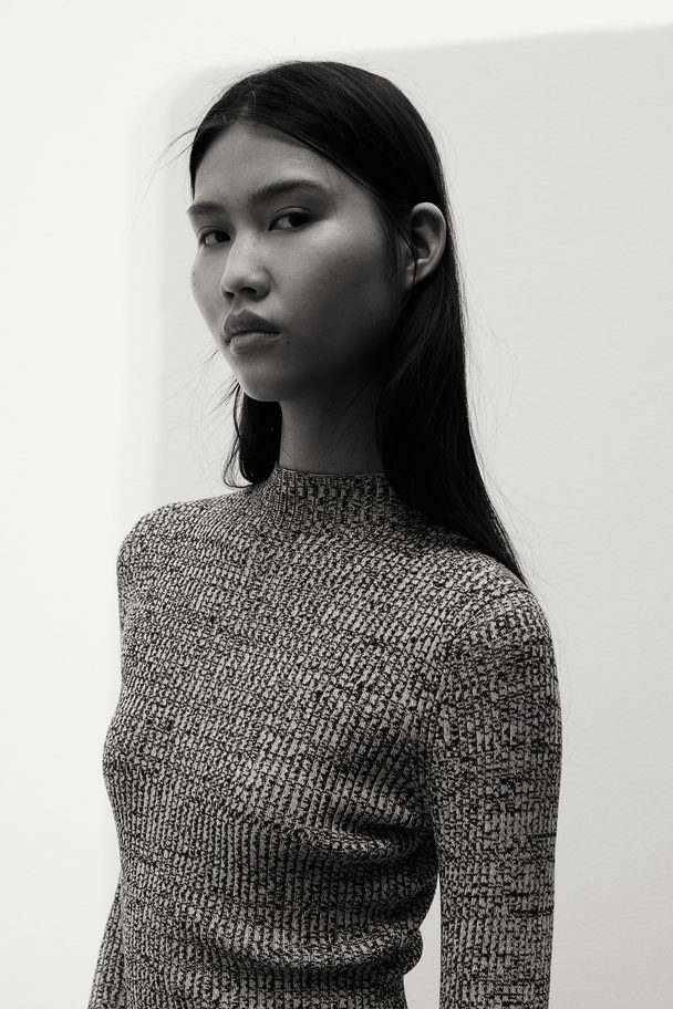 H&M Rib-knit Turtleneck Dress Dark Grey Marl