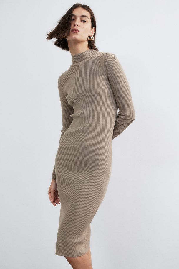 H&M Rib-knit Turtleneck Dress Beige