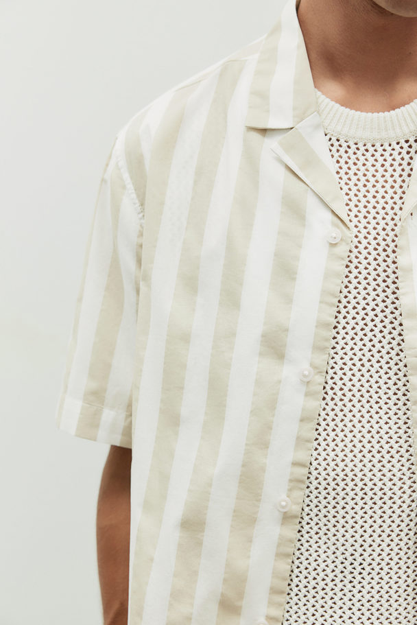 H&M Regular Fit Printed Resort Shirt Light Beige/striped