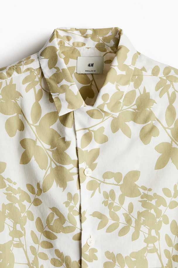 H&M Regular Fit Printed Resort Shirt White/leaves